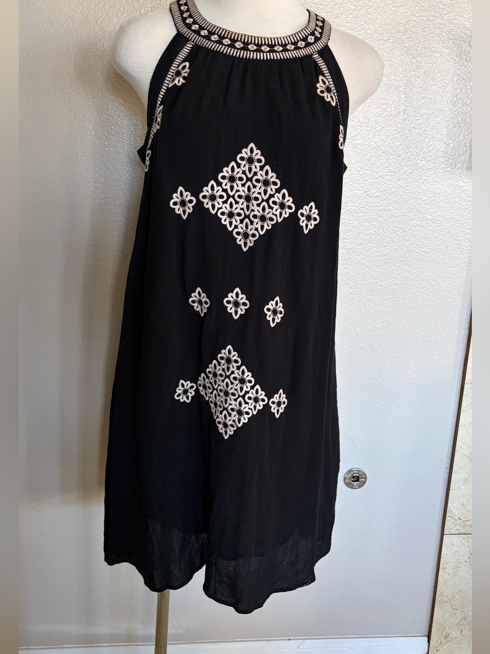 Cupio Black Halter Dress with Cream Embroidery